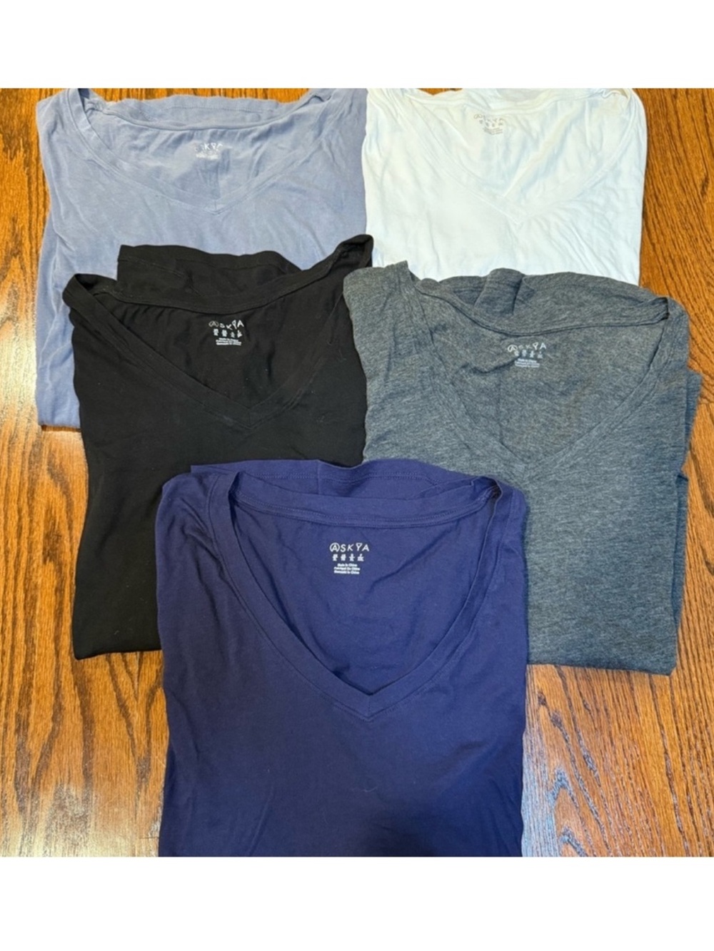 ASKYA V-Neck Tee Shirt Bundle in Navy, Black, Gray, Light Blue, White